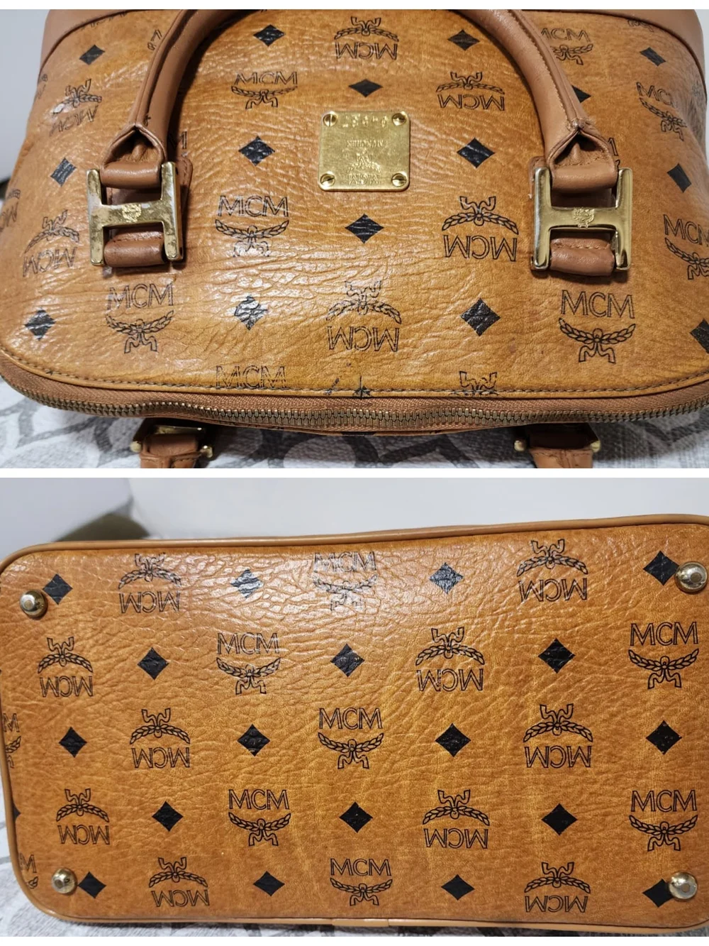 MCM Visetos Heritage Bowler Medium Shoulder Bag Brown